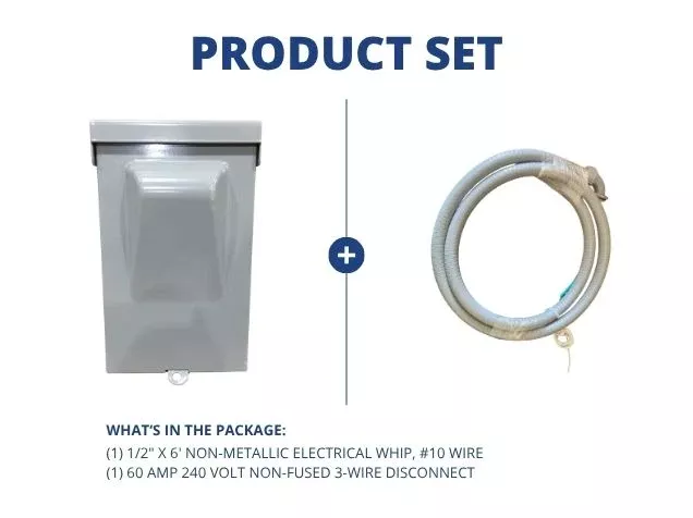 1/2" X 6' Non-Metallic Electrical Whip, #10 Wire With 60 Amp 240 Volt