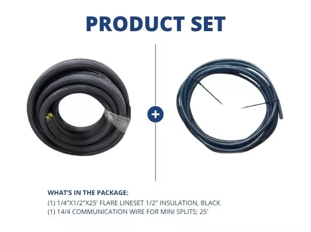 1/4"x1/2"x25' Flare Lineset 1/2" Insulation, Black with 14/4 Communica