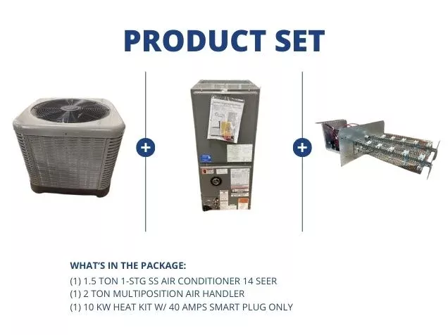 1.5 Ton 1-Stg SS AC 14.3 SEER2, 2 Ton Multiposition Air Handler with 1