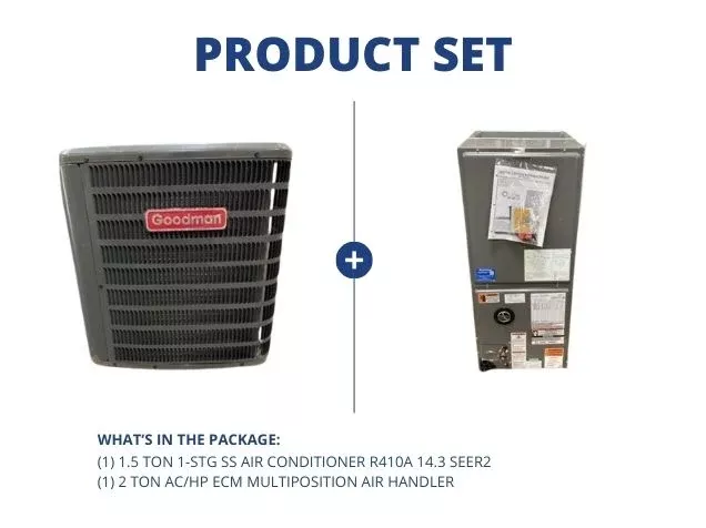 1.5 Ton 1-Stg SS Air Conditioner R410A 14.3 SEER2 with 2 Ton AC/HP ECM