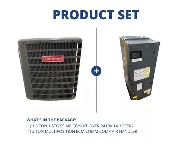 1.5 Ton 1-Stg SS Air Conditioner R410A 14.3 SEER2 with 2 Ton Multiposi