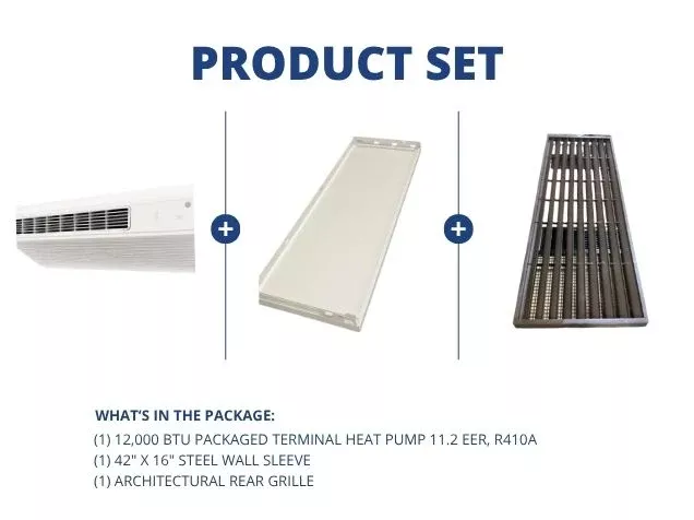 12,000 BTU Packaged Terminal Heat Pump 11.2 EER, R410A, 42" x 16" Stee