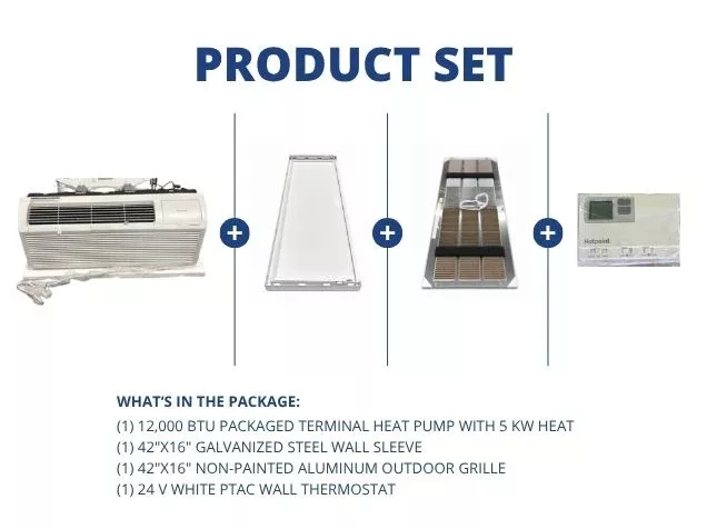 12,000 BTU Packaged Terminal HP with 5 KW Heat, 42"x16" Wall Sleeve, A