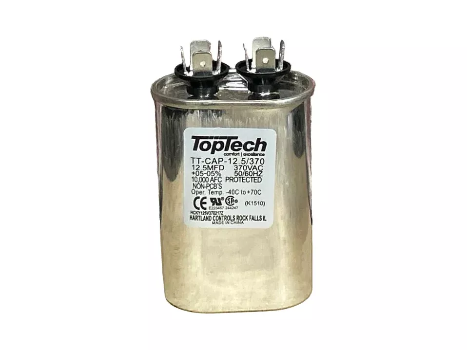 370 Vac, 12.5MFD 50/60 Hz, Oval Capacitor