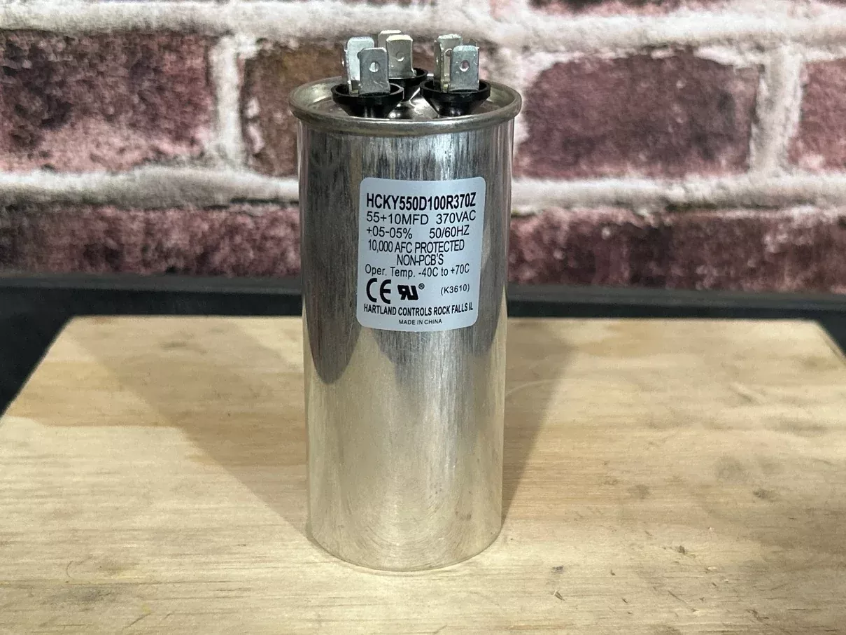 370 VAC, 55+10MFD 50/60 Hz, Round Capacitor