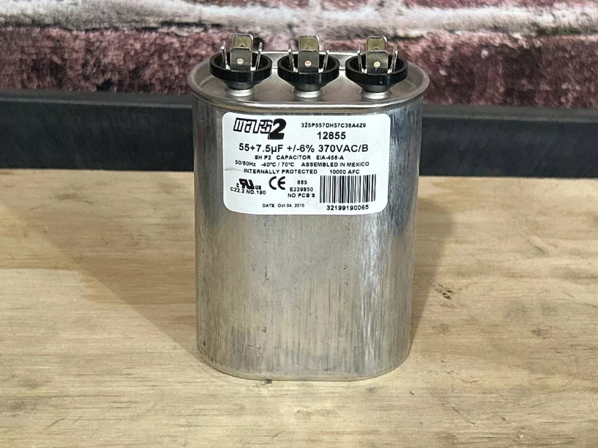370 Vac, 55+7.5MFD 50/60 Hz, Oval Capacitor