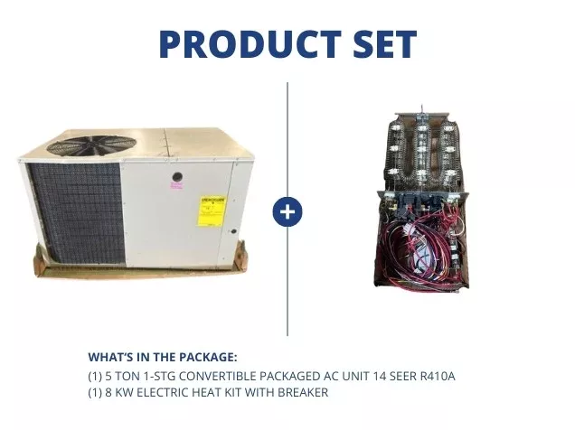 5 Ton 1-Stg Convertible Packaged AC Unit 14 SEER, R410A with 8 kW Elec
