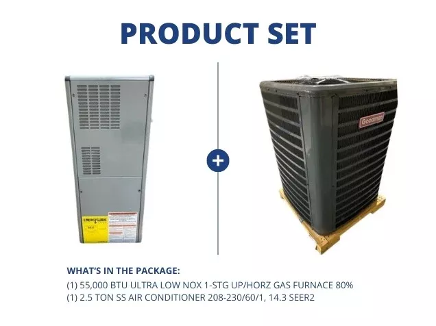 55,000 BTU Ultra Low NOx 1-Stg Up/Horz Gas Furnace 80% with 2.5 Ton SS