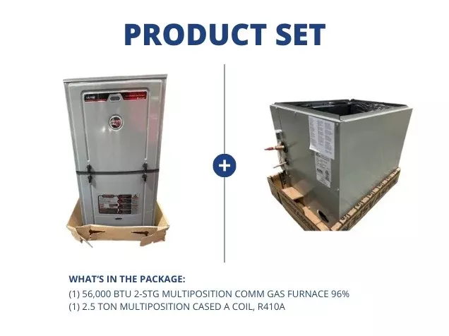 56,000 BTU 2-Stg Multiposition Comm Gas Furnace 96% with 2.5 Ton Multi
