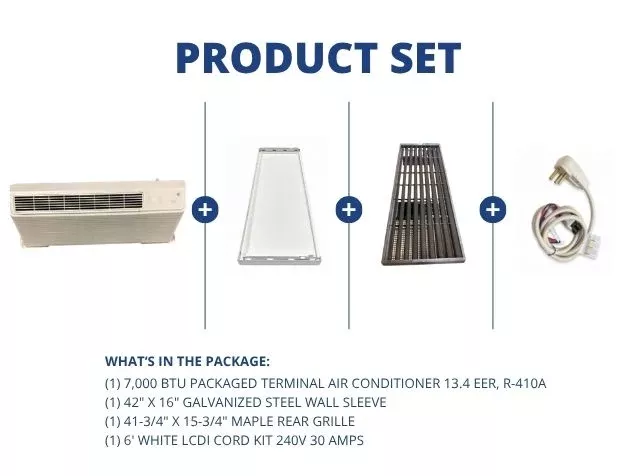 7,000 BTU Packaged Terminal Air Conditioner 13.4 EER, Wall Sleeve, Rea