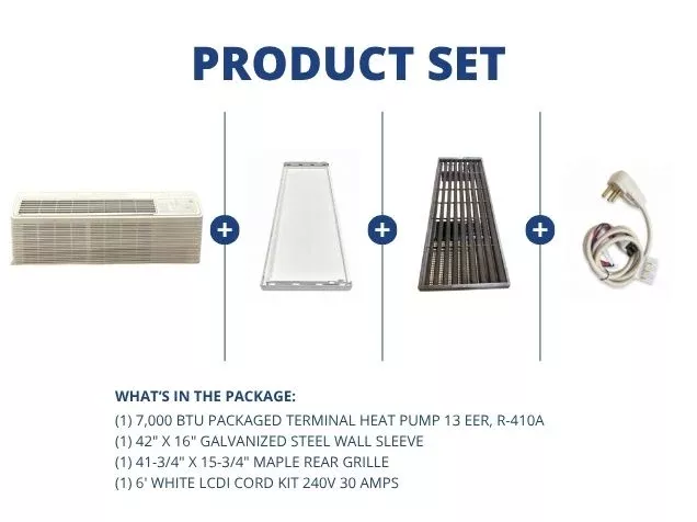 7,000 BTU Packaged Terminal Heat Pump 13 EER, R-410A, Wall Sleeve, Rea