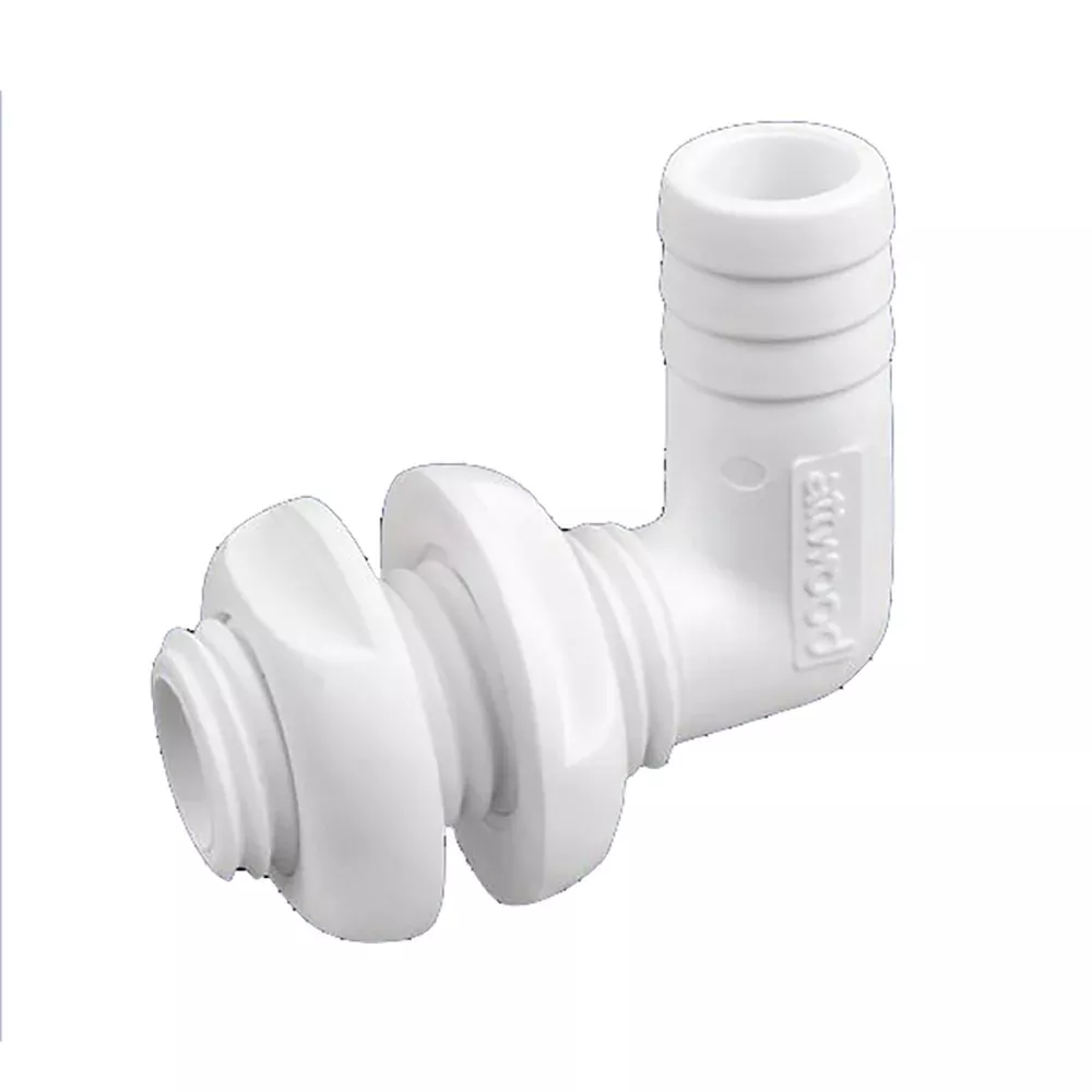 Attwood White Plastic 90 Degree Thru-Hull Connector - 1-1/8" Inner Dia