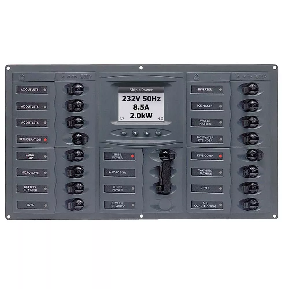 BEP AC Circuit Breaker Panel w/Digital Meters, 16SP 2DP AC230V ACSM St