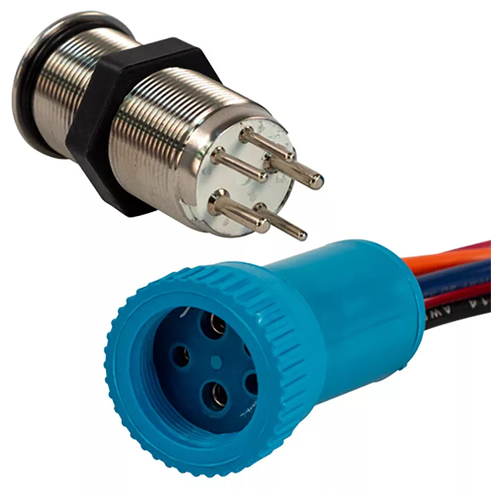 Bluewater 19mm Push Button Switch - Off/On Contact - Blue/Red LED - 1'
