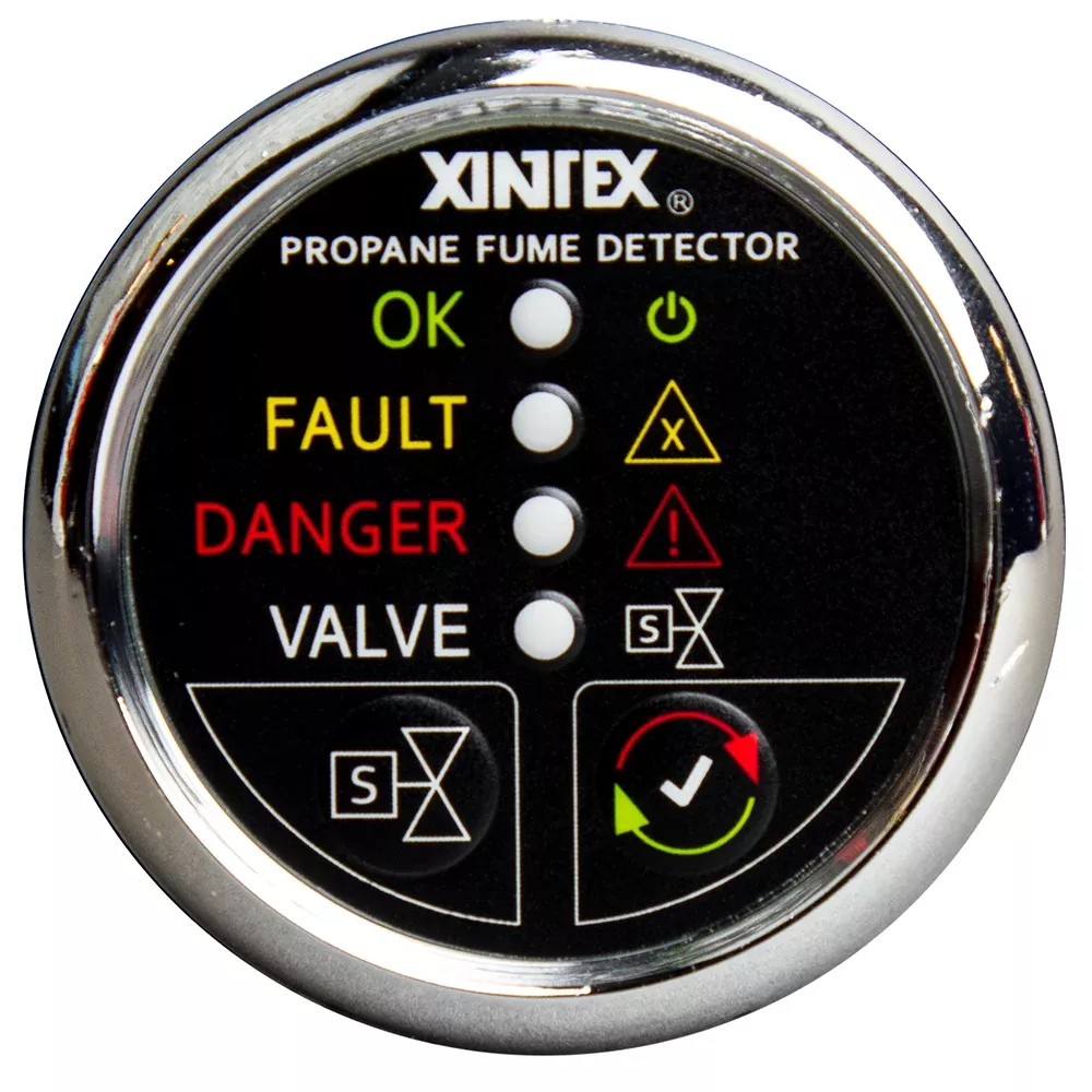 FireboyXintex Propane Fume Detector wPlastic Sensor Solenoid Valve Chrome Bezel Display P1CSR