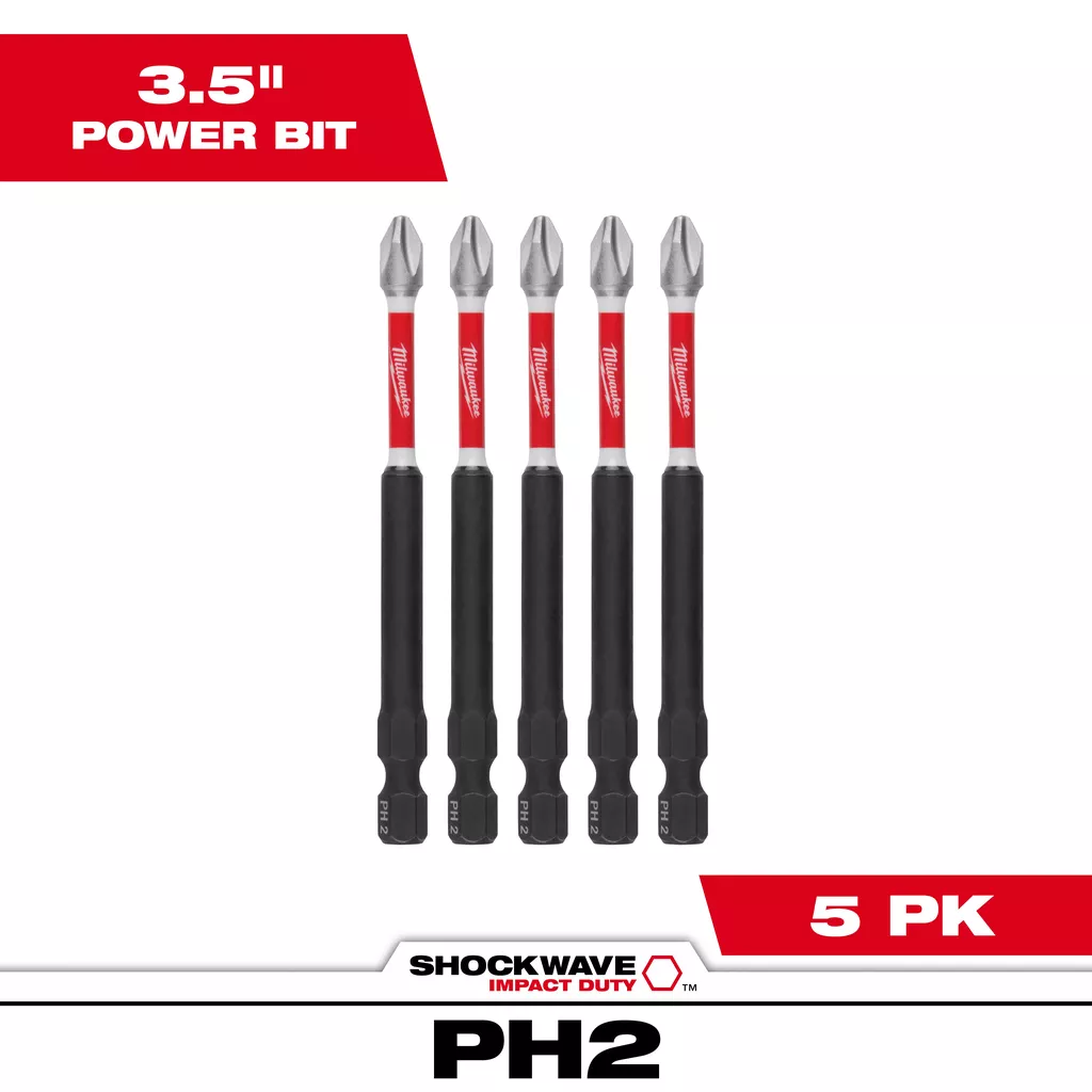 Milwaukee 48-32-4564 SHOCKWAVE™ 3-1/2" Power Bit Phillips #2 - 5Pk