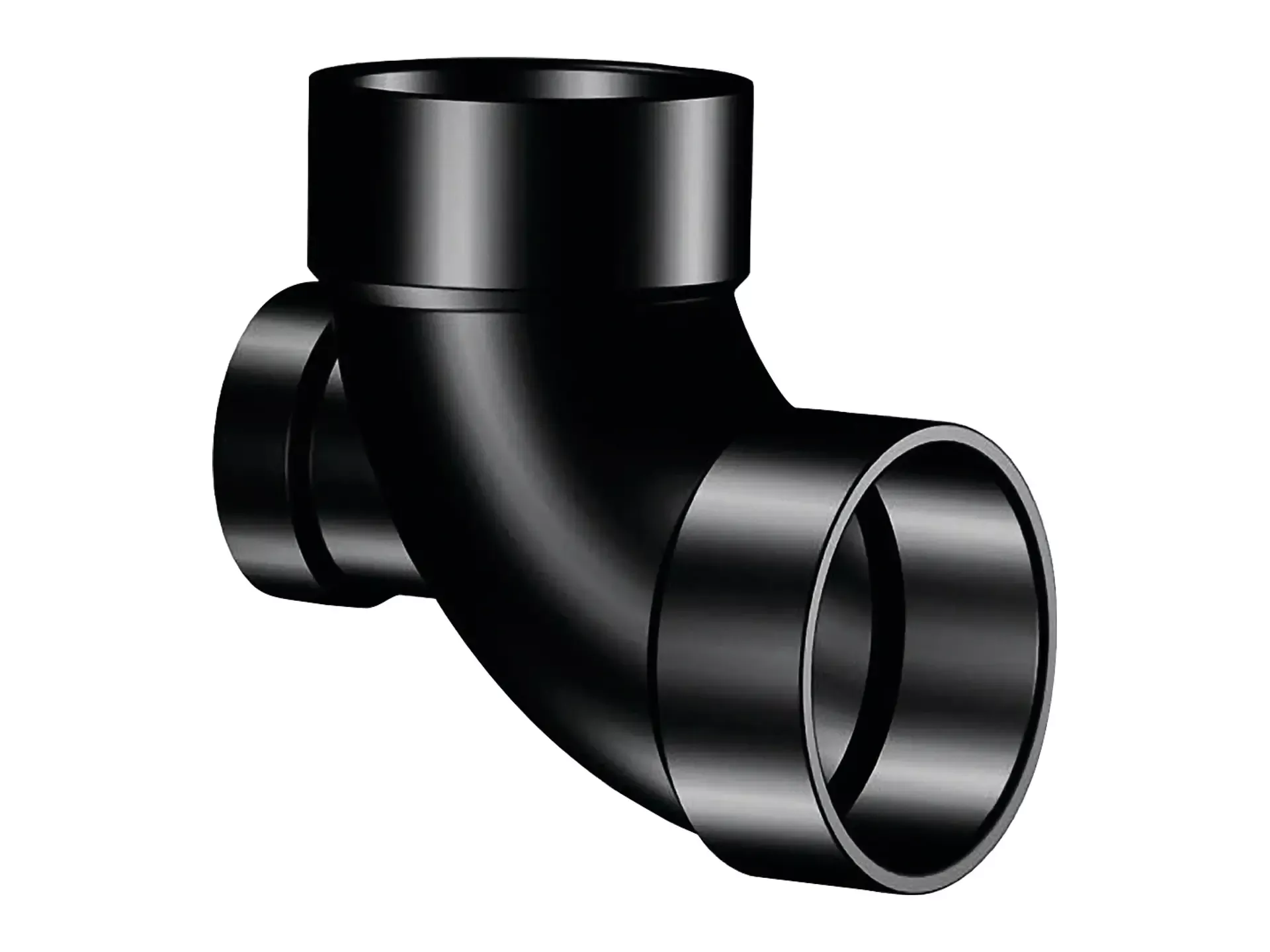 NIBCO I445250, 3 in. x 3 in. x 2 in. 90° Elbow with High Heel Inlet Hub x Hub x Hub ABS DWV 5861