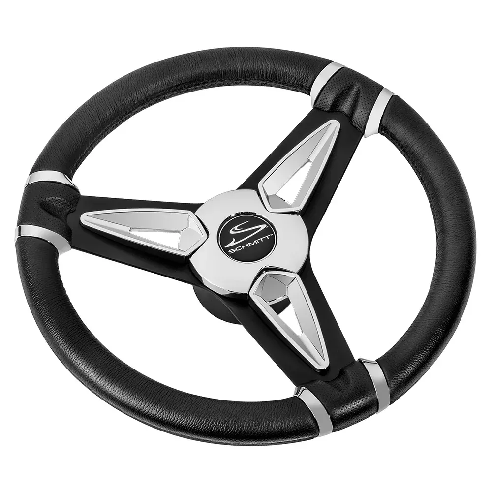 Schmitt Marine PU50 14" Wheel - Chrome Cap Spoke Inserts - Black Spoke