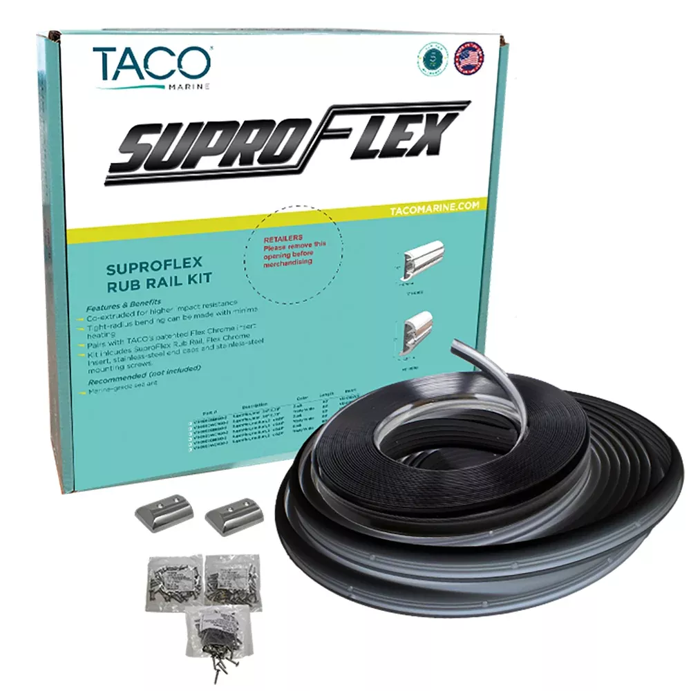 TACO SuproFlex Rub Rail Kit - Black w/Flex Chrome Insert - 2"H x 29/32