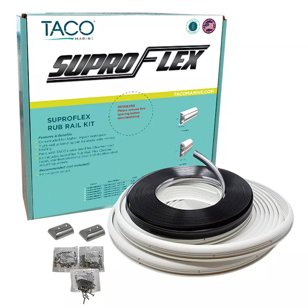 TACO SuproFlex Rub Rail Kit - White with Flex Chrome Insert - 2"H x 29